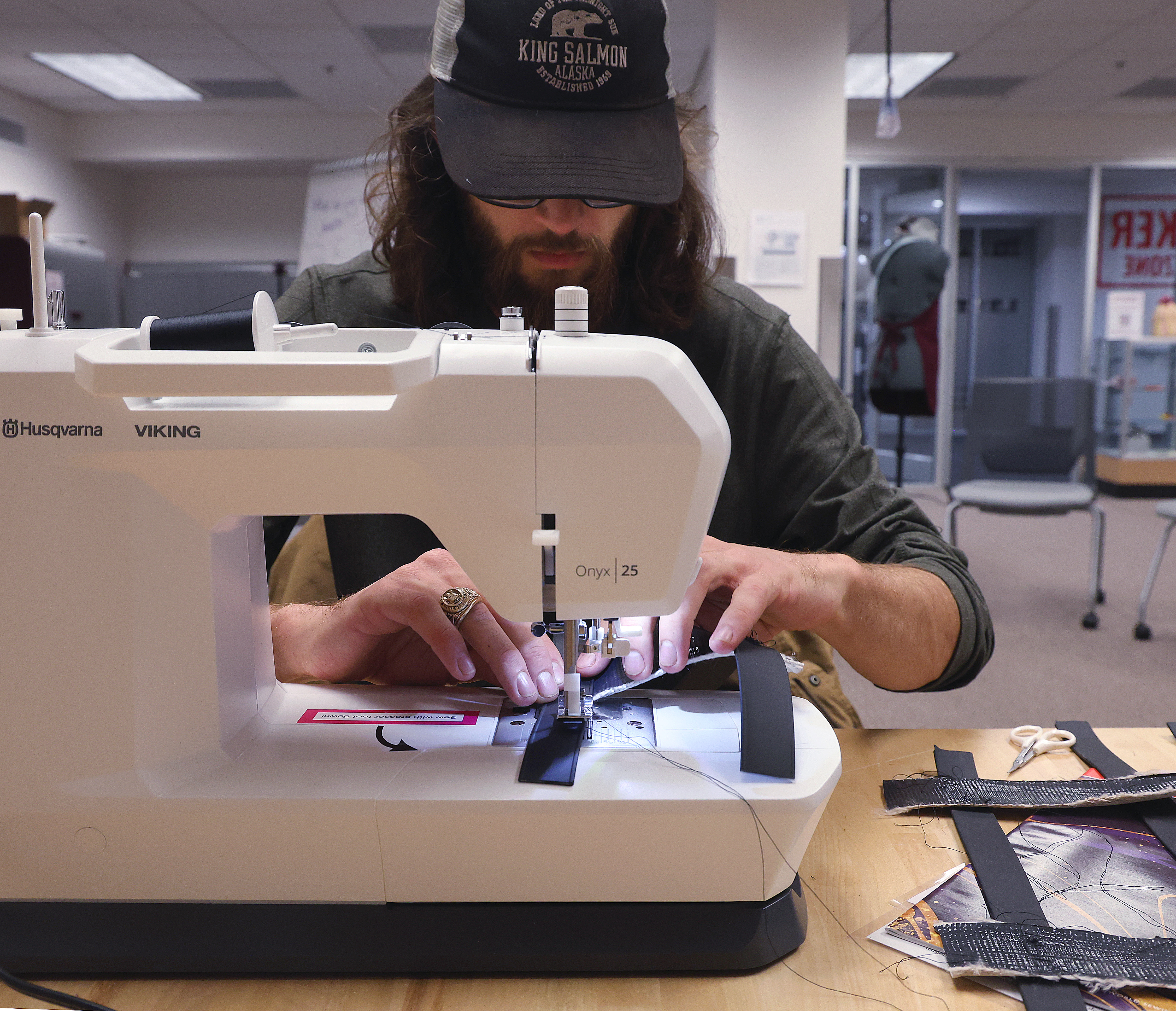 Student using a sewing machine